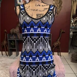 Bebe Blue and Black Patterned Mini Dress
